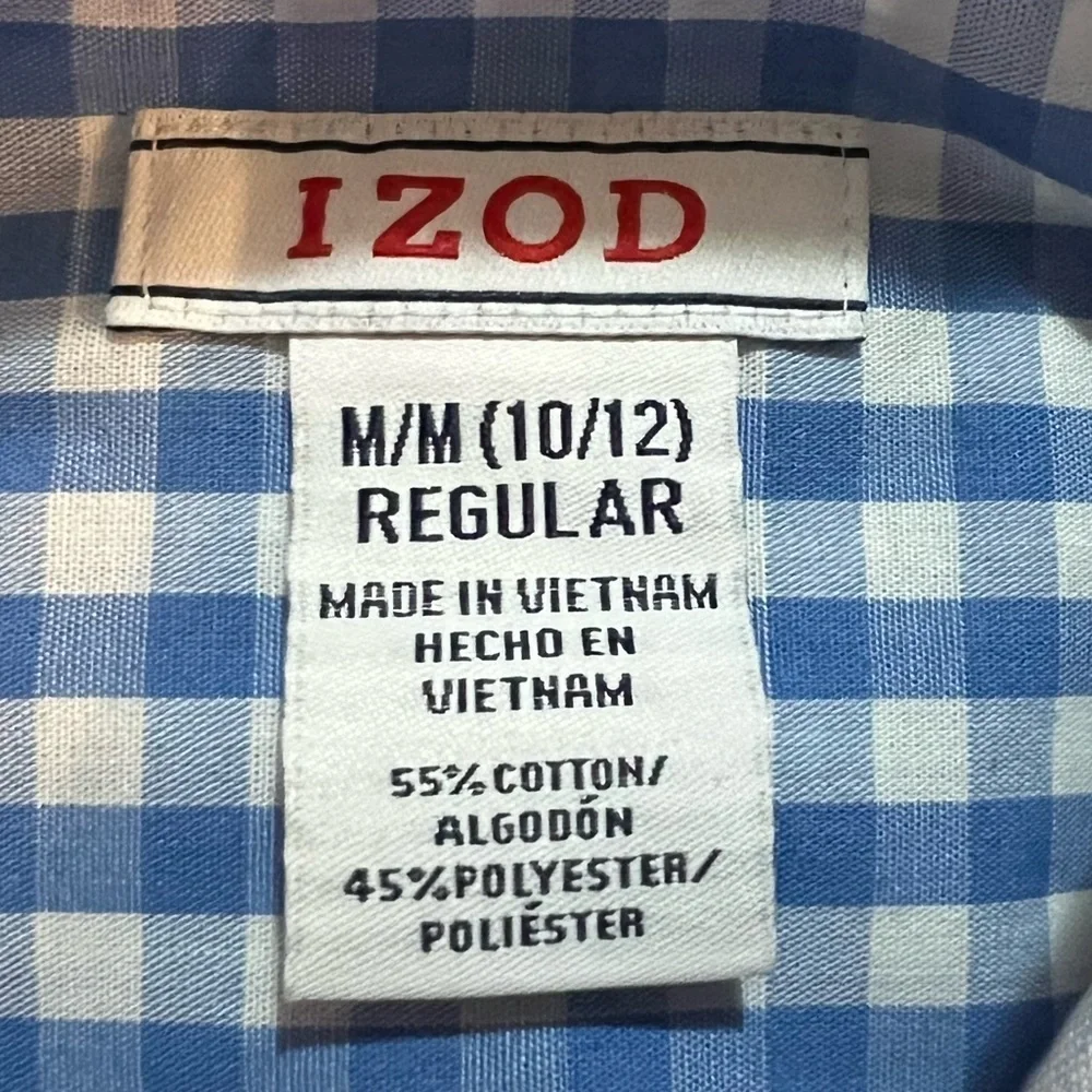 Izod Button Down Long Sleeve Shirt Boys Size M (10/12) Blue/White Stripe